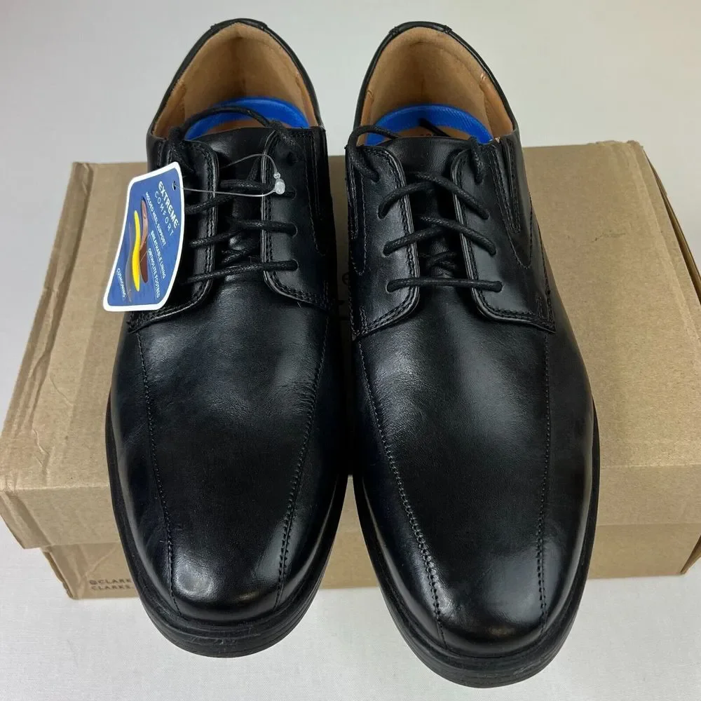 Clarks Mens Whiddon‎ Pace Dress Shoes Black Leather Oxford Lace-Up Sz 7W NEW